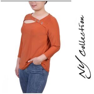 NY COLLECTION - 🎉2XHP🎉 NWT - L Sz L Petite 3/4 Sleeve Cutout Top/“Spice Route”